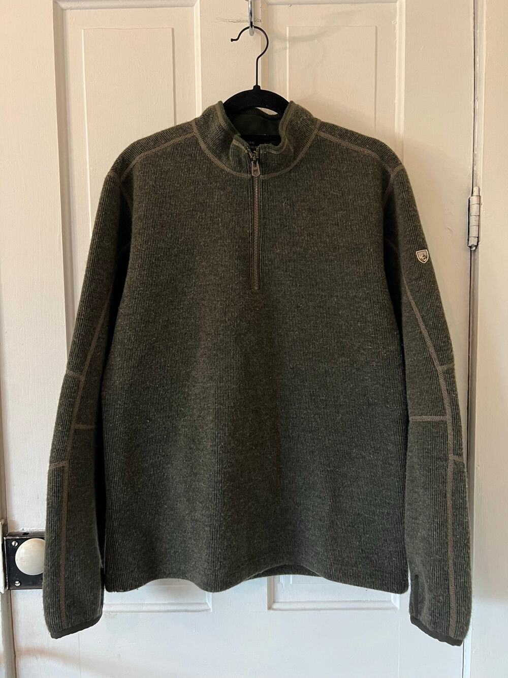 Kuhl Thor men's medium wool quarter zip green sweater fleece lined hunting layer